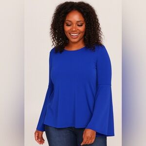 Ellen Tracy Royal Blue Bell Sleeve Blouse | M